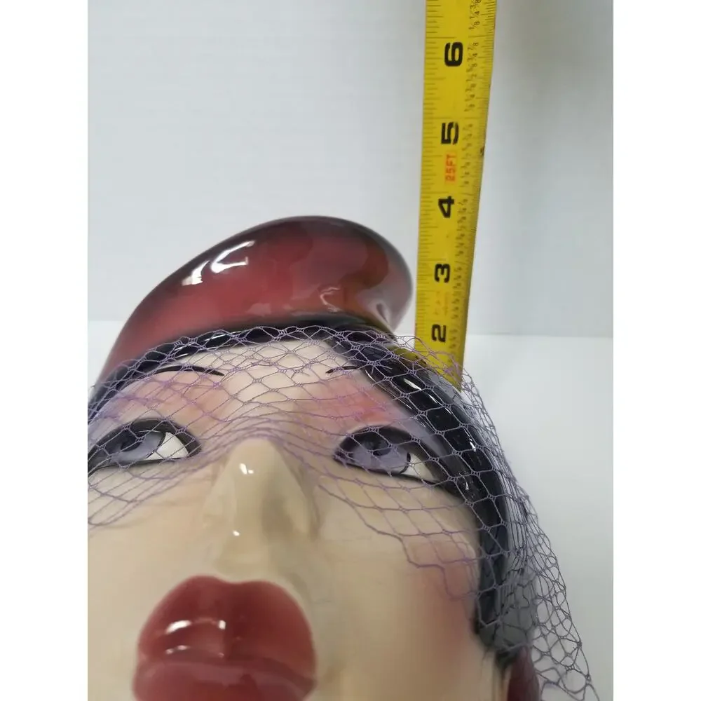 Vintage Woman’s Face Ceramic Wall Mask Clay Art Of San Francisco Net Veil 9.5”in